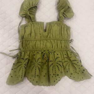 Green Sleeveless Eyelet Top